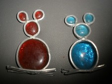Vintage Lot of 2 Suncatchers Red  Blue Mice 3" Tall