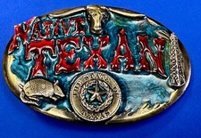 Native Texan Great State Seal Vintage 1985 Patriotic Great American Belt Buckle
