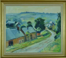 Old painting Vendée village view signed Condemine frame sennelier hst 20th