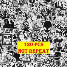 120 Black White Motorcycle JDM Sticker Bomb Skateboard Luggage Laptop Decal Pack