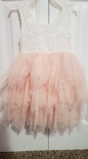 Backless A-line Lace, Layered Tulle Tutu, White-Pink Flower Girl Dress 3T