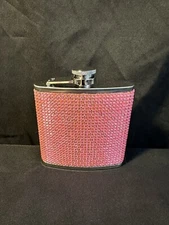 Cute Party Flask Stainless Steel 6 oz Pink Rhinestone Embellished Hip Flask