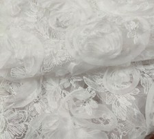 Scalloped Crochet Floral Tulle Lace Fabric 3D Flower Embroidered Tulle Fabric