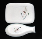 Pair of Denby Stoneware Serving Trays, Fish & Oblong Shaped, Greenwheat Pattern