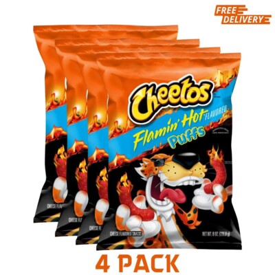 Cheetos PUFFS FLAMIN HOT Cheese Flavored Snacks 8oz (4 Bags)