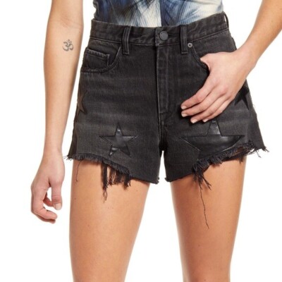 Blank NYC The Barrow Size 29 Vintage High Rise Jean Shorts Black W/Stars  NEW