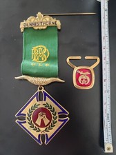 VINTAGE OBSOLETE GLE MASONIC MEDAL + MASONS EASTERN STAR 32nd DEGREE RED STONE