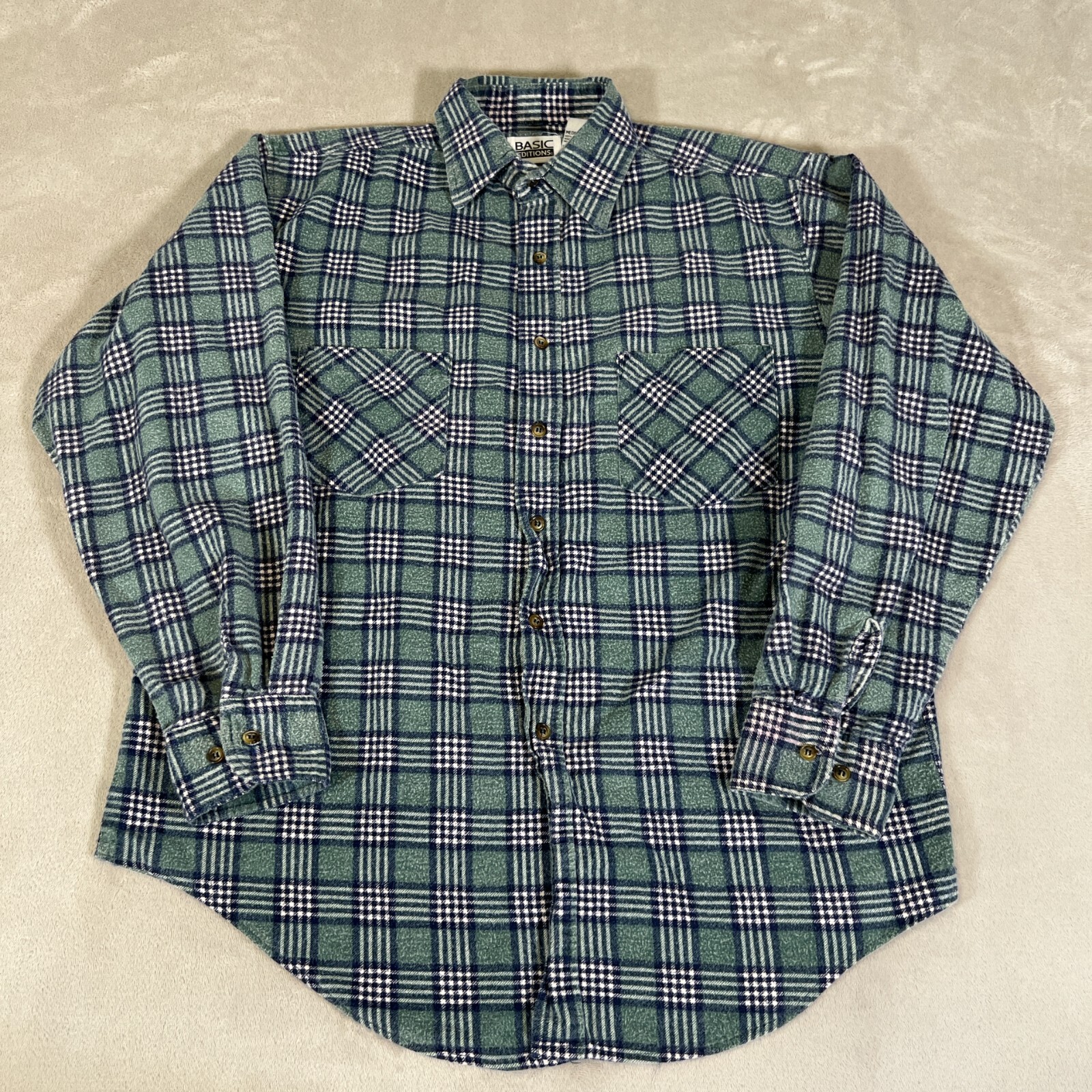 Vintage Basic Editions Flannel Button Up Shirt Me… - image 1