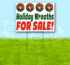 HOLIDAY WREATHS FOR SALE! Yard Sign Corrugated Plastic Bandit USA CHRISTMAS
