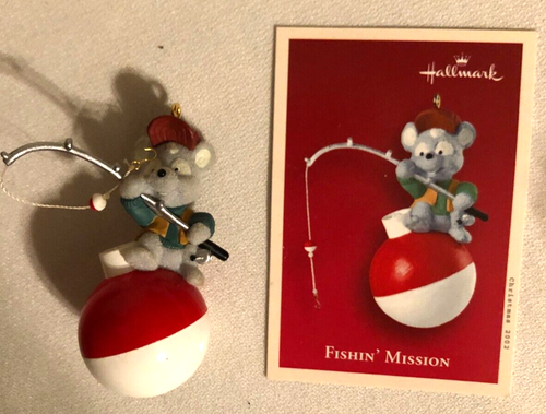 2002 Hallmark Fishin' Mission Mouse on Bobber Ornament in Box - Picture 3 of 4