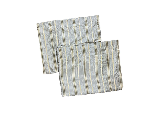 2 100% Silk Drapes Pair 84 Long Panels Green Gold Stripe Curtains Lined Luxury