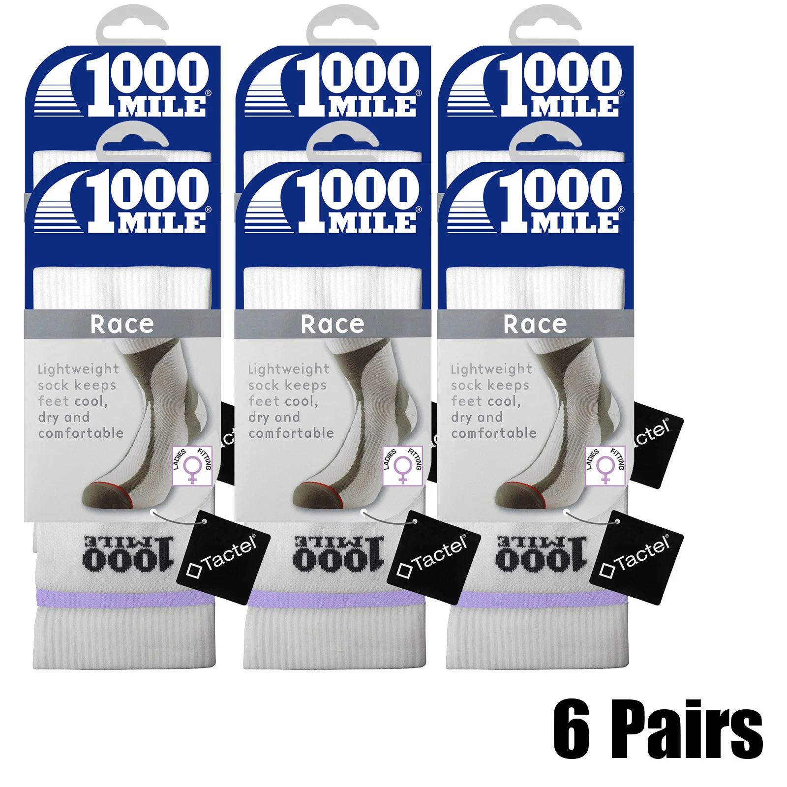 6 Pairs Ladies Small 1000 Mile Tactel Exercise Running Race Sports Workout Socks