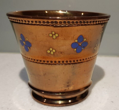 Antiker Gaudy Welsh Lustre Kupfer Becher, Topf oder Becher, handbemalt.(G)