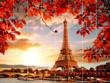 Eiffel Tower autumn Paris France sunrise river vie ceramic tile mural backsplash