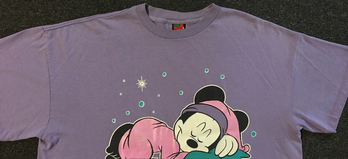Vtg 90s Disney Minnie Mouse Faded Boxy Crop Sleeping Shirt Mickey 