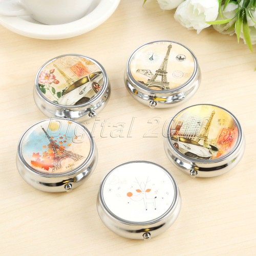 1/3Pcs 3 Slots Round Pill Box Metal Medicine Organizer Container Case For Health - Picture 3 of 10