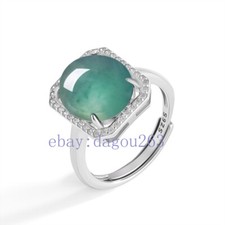 Certified natural A-grade jadeite Blue water 925silver inlaid egg square ring