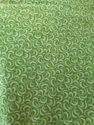 Sewing Fabric Leafy Swirly Lime Green with Blue Dots 1.3ydX45'' Premium Cotton
