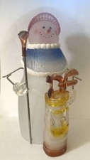 Snowman Figurine GolfClubs Golf Bag Metal Arms Acrylic