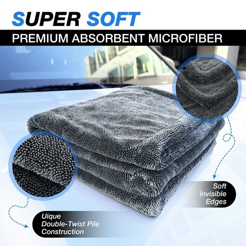 24 x 36" Water Absorbing Car Wash Microfiber Drying Towel 1500GSM Twisted Loop - Picture 6 of 7