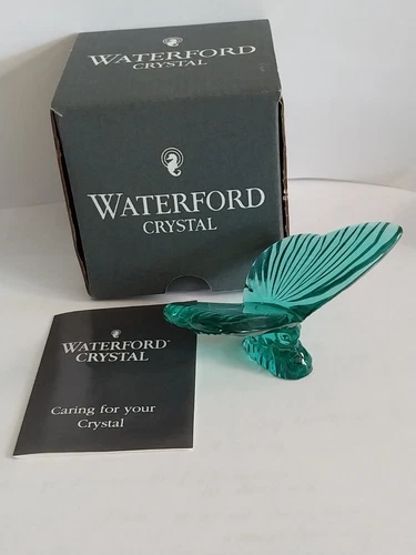 Vtg Waterford Ireland Crystal Butterfly Figurine Paperweight Teal Original Box