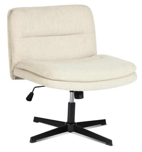 Criss Cross Upholstered Swivel Vanity Chair in Beige Fabric