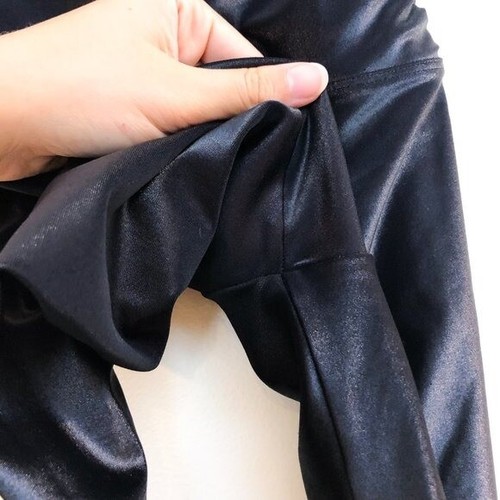 Koral Black Faux Leather High Waist Ruched Cropped Athleisure Athletic Leggings - Picture 7 of 9
