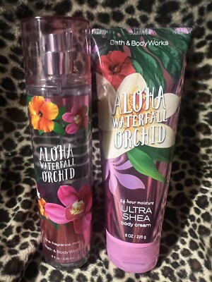 Bath & Body Works ALOHA WATERFALL ORCHID  8 oz FRAGRANCE MIST & 8 Oz. CREAM DUO!