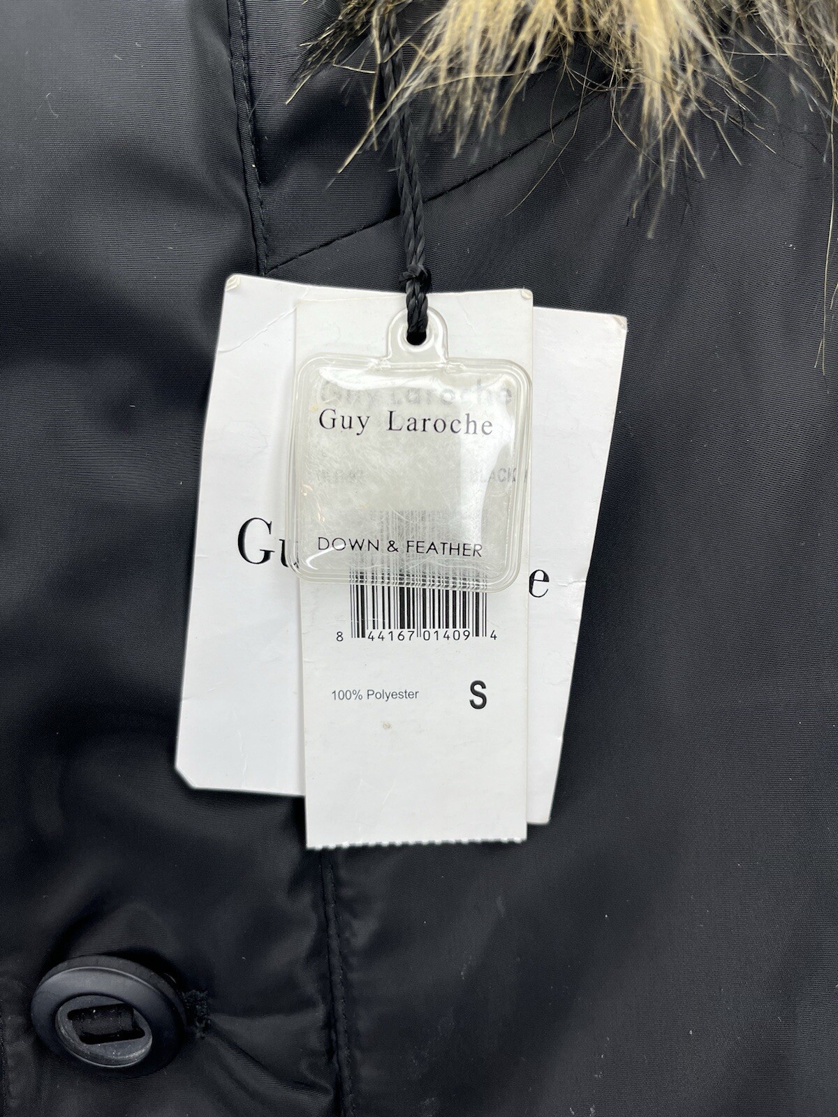 Unisex Guy Laroche Homme Black Puffer Jacket Small Quilted Fur Lined Hood GLH-92