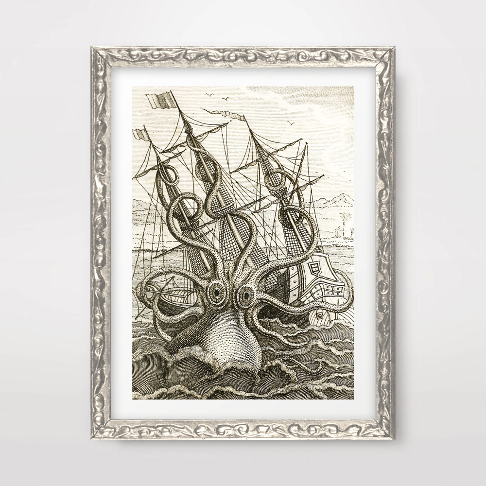 SEA MONSTER KRAKEN GIANT OCTOPUS NAUTICAL ART PRINT Poster Decor