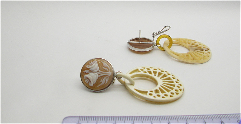 Boucles D'oreilles En Argent 925 Avec Agate Blanche Et Camée Sardonique Ange - Modèle Aght 0438 (neuf Avec étiquettes)