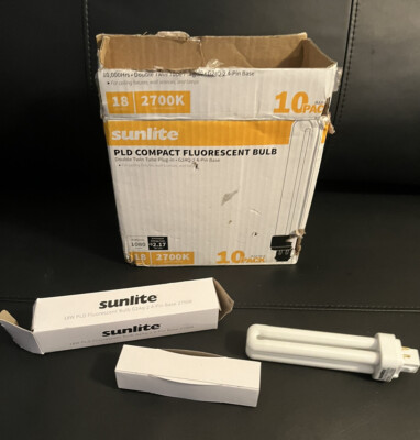 10 Pack Sunlite 18 Watt PLD 4-Pin Double Twin Tube, G24Q-2 Base, Warm White NEW