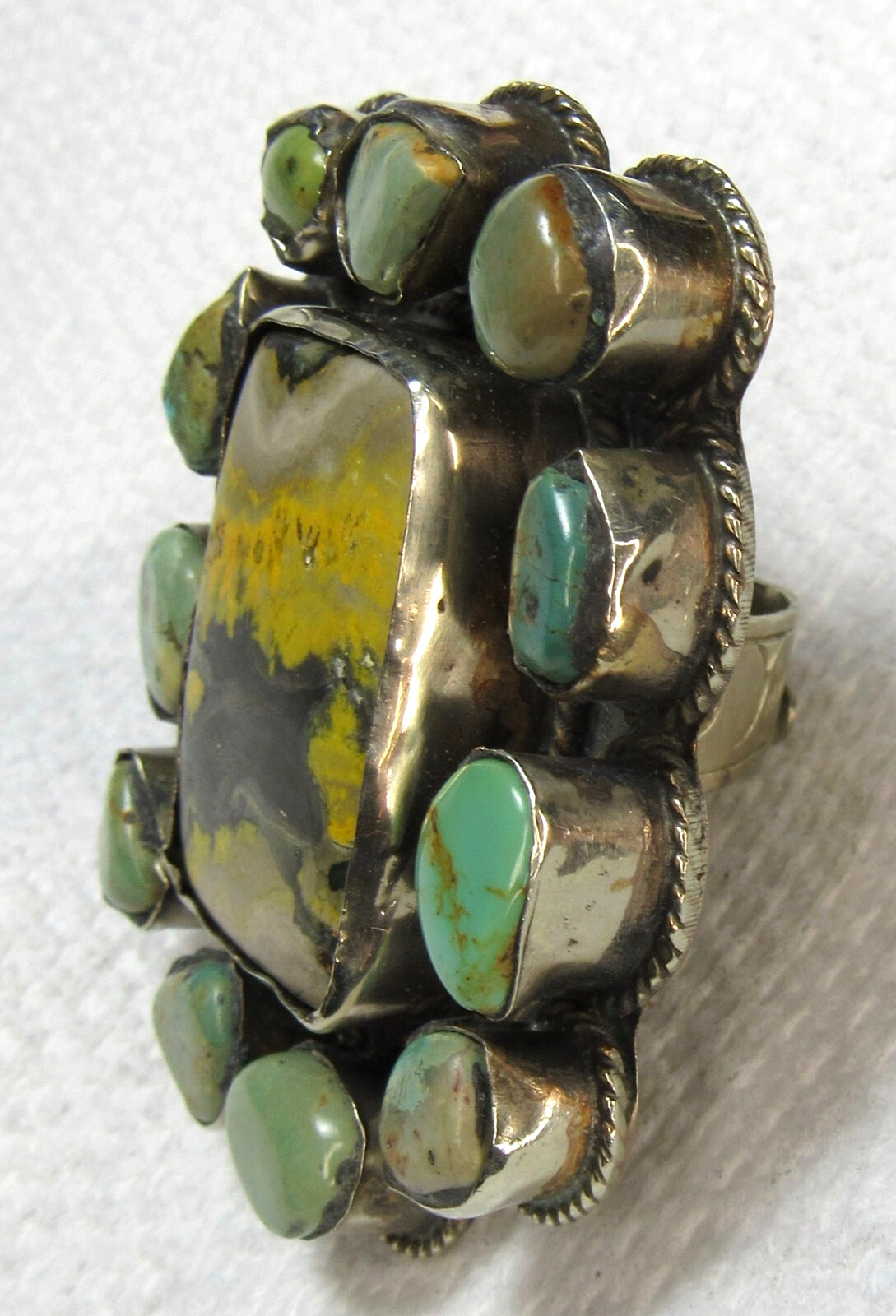 Bumblebee Jasper Turquoise CLUSTER Ring Sterling … - image 8