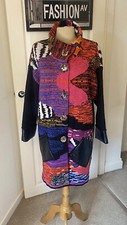 Olivier Philips Wool Blend Patchwork Cardi Coat Faux Leather Trim Eu42/uk 14