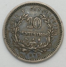 1877-A Uruguay silver 10 Centesimos KM# 14