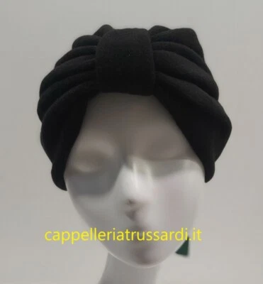 Chapeau Cuffia Turban En Pile Noir Fabriqué En Italie Par GUERRA - Photo 1/3