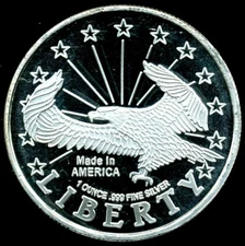 1 Troy Oz Silver Round  “Made In USA” “Liberty Eagle” By Apmex .999 Fine Silver