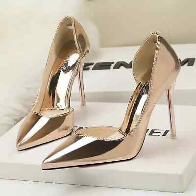 Scarpe decolte eleganti stiletto 10 cm bronzo lucido pelle sintetica 1564