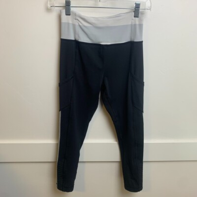 Lululemon Run: Deep Coal, White & Silver Back On Track Cropped Leggings Size 4