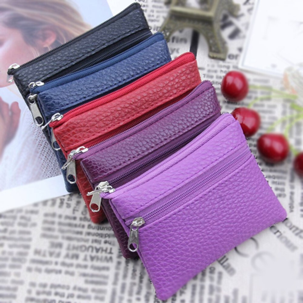 Women's PU Leather Zipper Coin Purse with Pockets for Small Storage