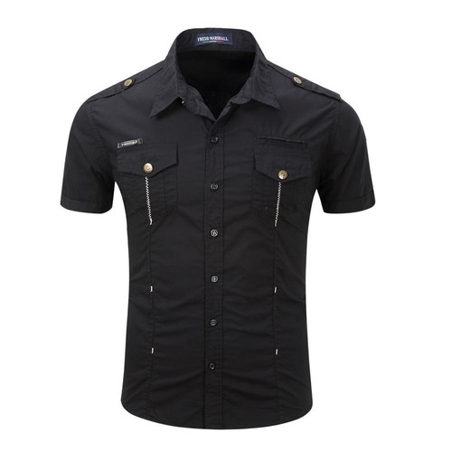 New Men Casual Military Shirt Short Sleeve Cotton Cargo Work Shirts with Pockets - Photo 10/16