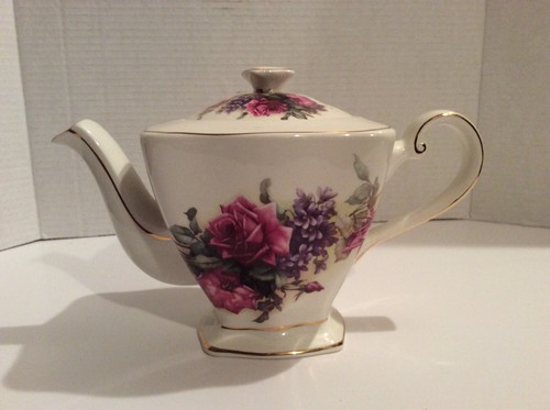 VINTAGE CROWN DORSET STAFFORDSHIRE ENGLAND FLORAL TEAPOT - Picture 3 of 10