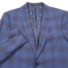 598 John Varvatos USA Blue Burgundy Plaid Wool Suit Jacket Mens Size 38R