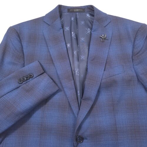 $598 John Varvatos USA Blue & Burgundy Plaid Wool Suit Jacket Mens Size 38R - Picture 1 of 14