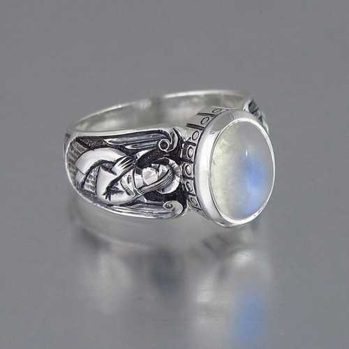 Ring Size 6-12 Elliptic Carving Amber Filled Vintage Punk Men Women - Picture 4 of 25
