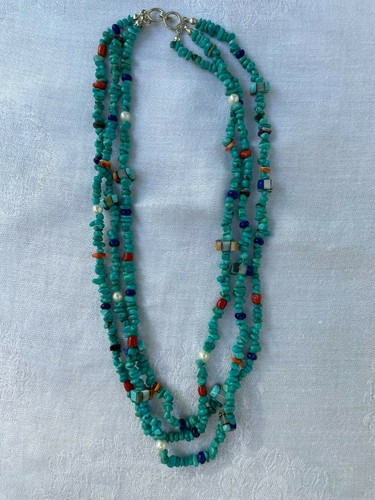 Beautiful Native American Turquoise Chiclet Necklace by Rose Reano, Artist - Bild 5 von 11