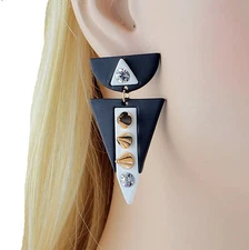 Spike Stud Black and White Austrian Crystal Rhinestone Dangle Earrings E153