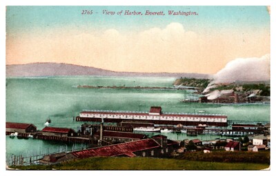View of Harbor Everett Washington WA Unposted Antique Postcard
