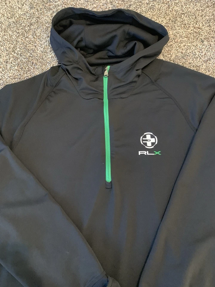 Jaqueta com capuz Ralph Lauren RLX masculina preta/verde zíper completo tamanho G - Imagem 2 de 4