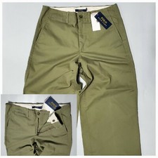  98 POLO RALPH LAUREN ZIP-FLY CROPPED COTTON WIDE LEG WOMENS CHINO OLIVE PANT